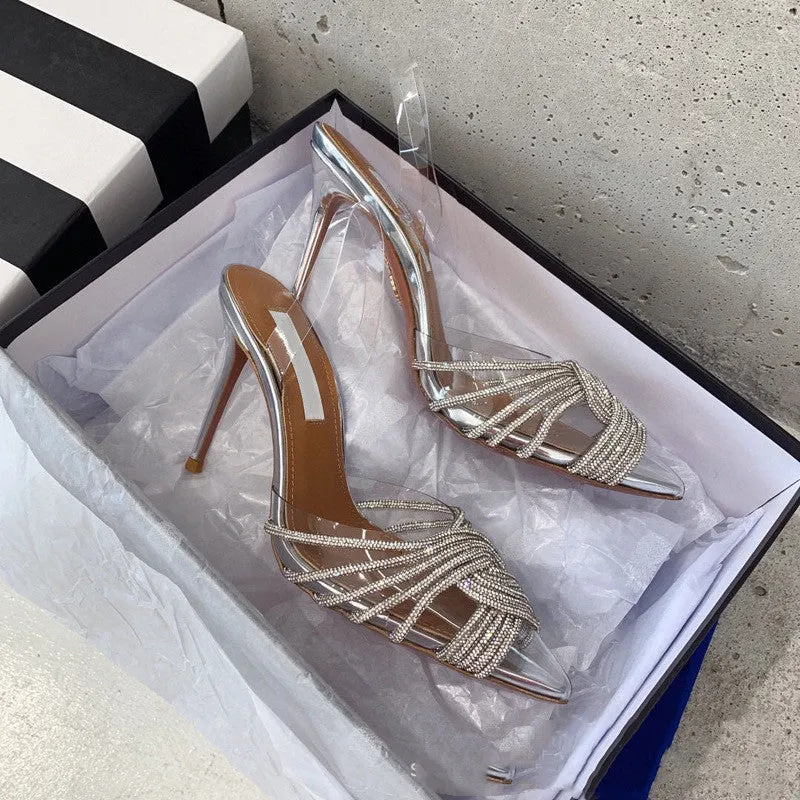 Transparent Rhinestone Slingbacks Sandals