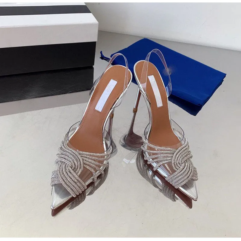 Transparent Rhinestone Slingbacks Sandals