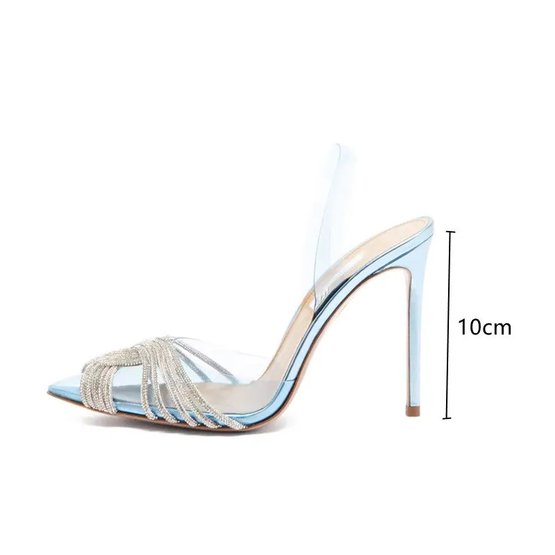 Transparent Rhinestone Slingbacks Sandals