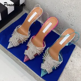 Transparent Rhinestone Slingbacks Sandals