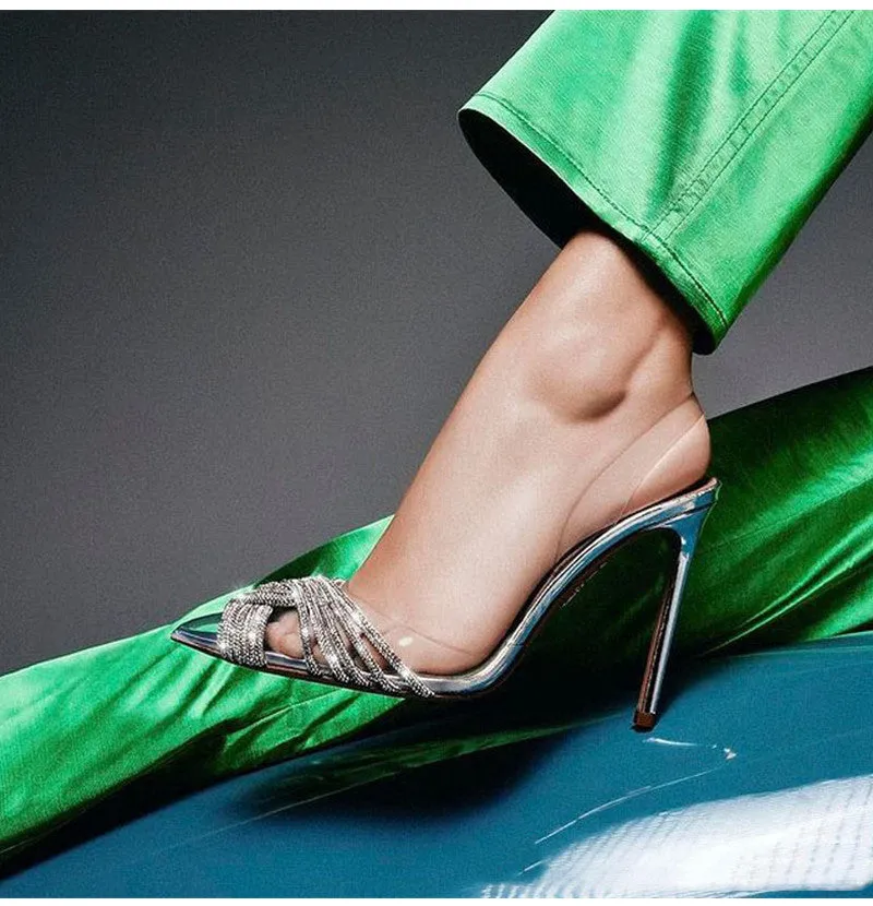 Transparent Rhinestone Slingbacks Sandals