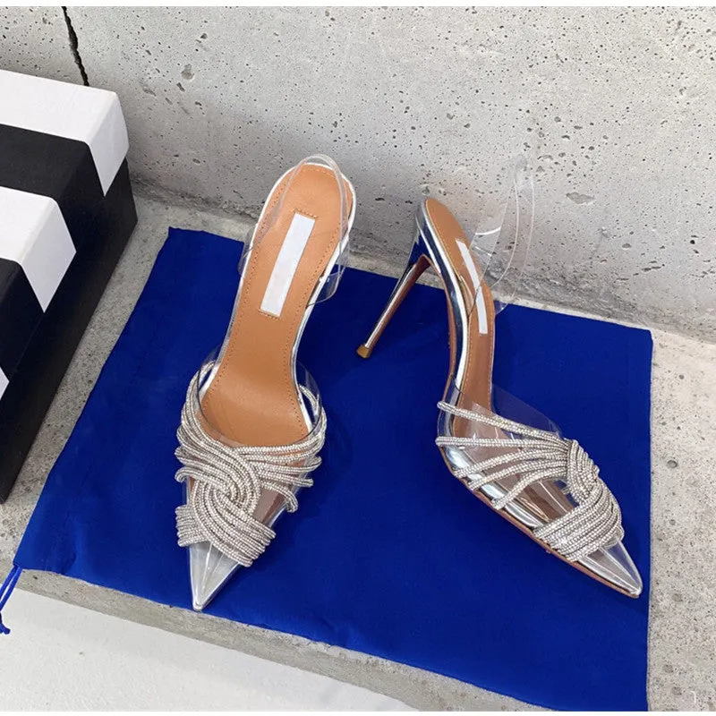 Transparent Rhinestone Slingbacks Sandals