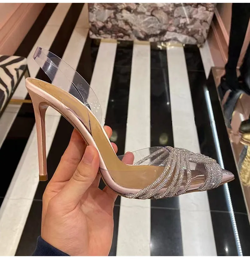 Transparent Rhinestone Slingbacks Sandals