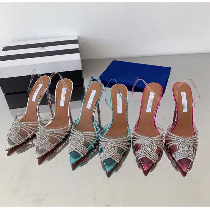 Transparent Rhinestone Slingbacks Sandals