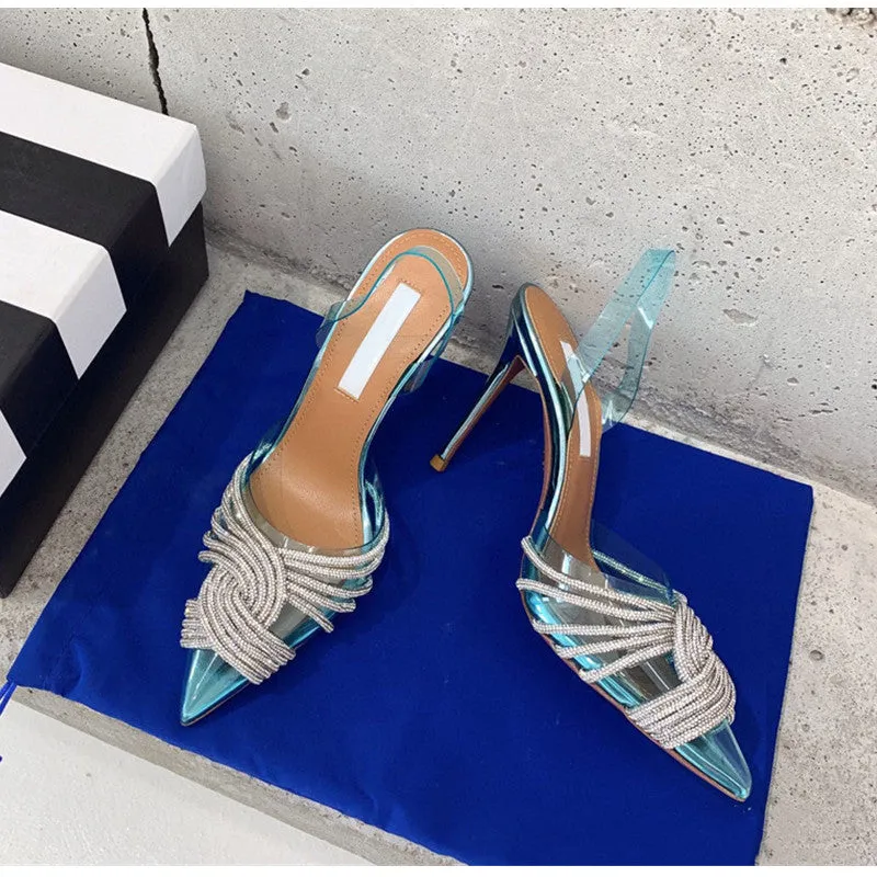 Transparent Rhinestone Slingbacks Sandals
