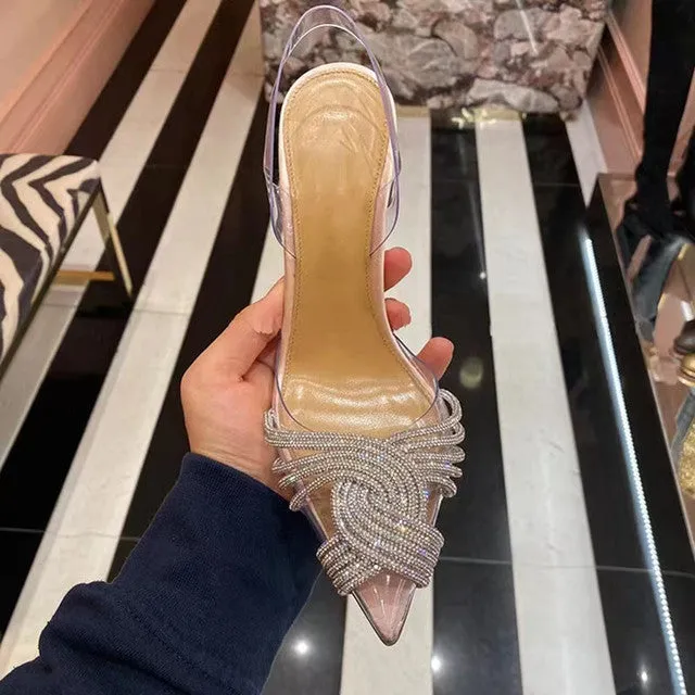 Transparent Rhinestone Slingbacks Sandals