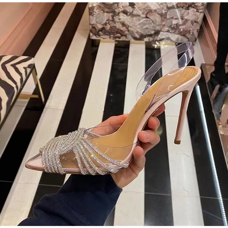 Transparent Rhinestone Slingbacks Sandals