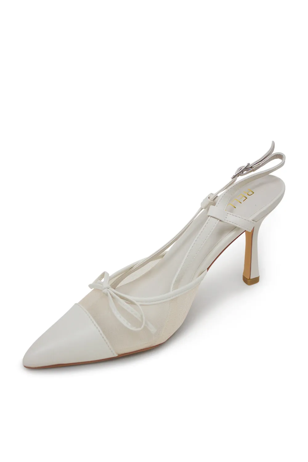 Vee Pointed Toe Kitten Slingback Heel - White Mesh