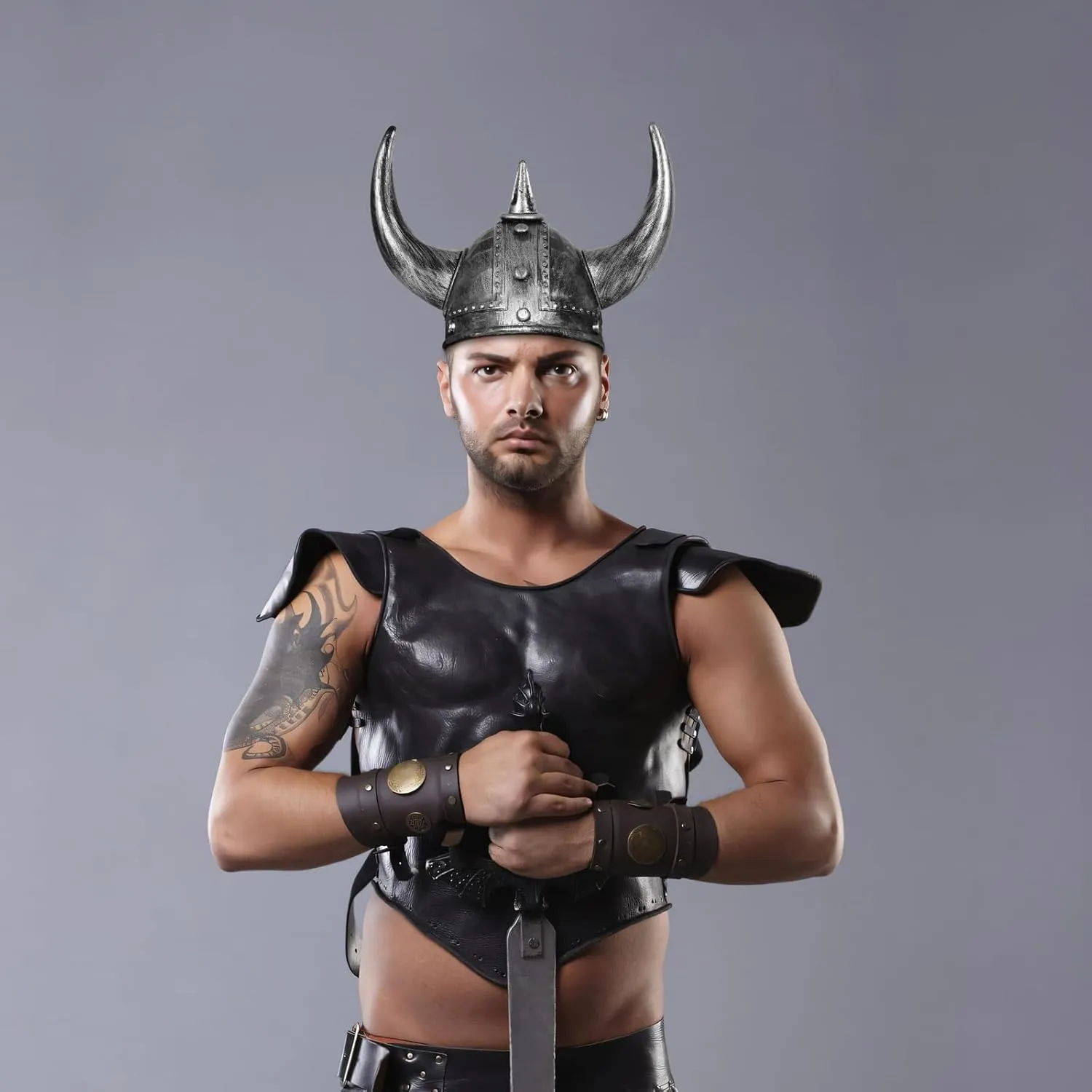 Viking Helmet with Horns for Adult,Plastic Norse Barbarian Warrior Hat Medieval Viking Costume,Funny Halloween Party Hat(B)