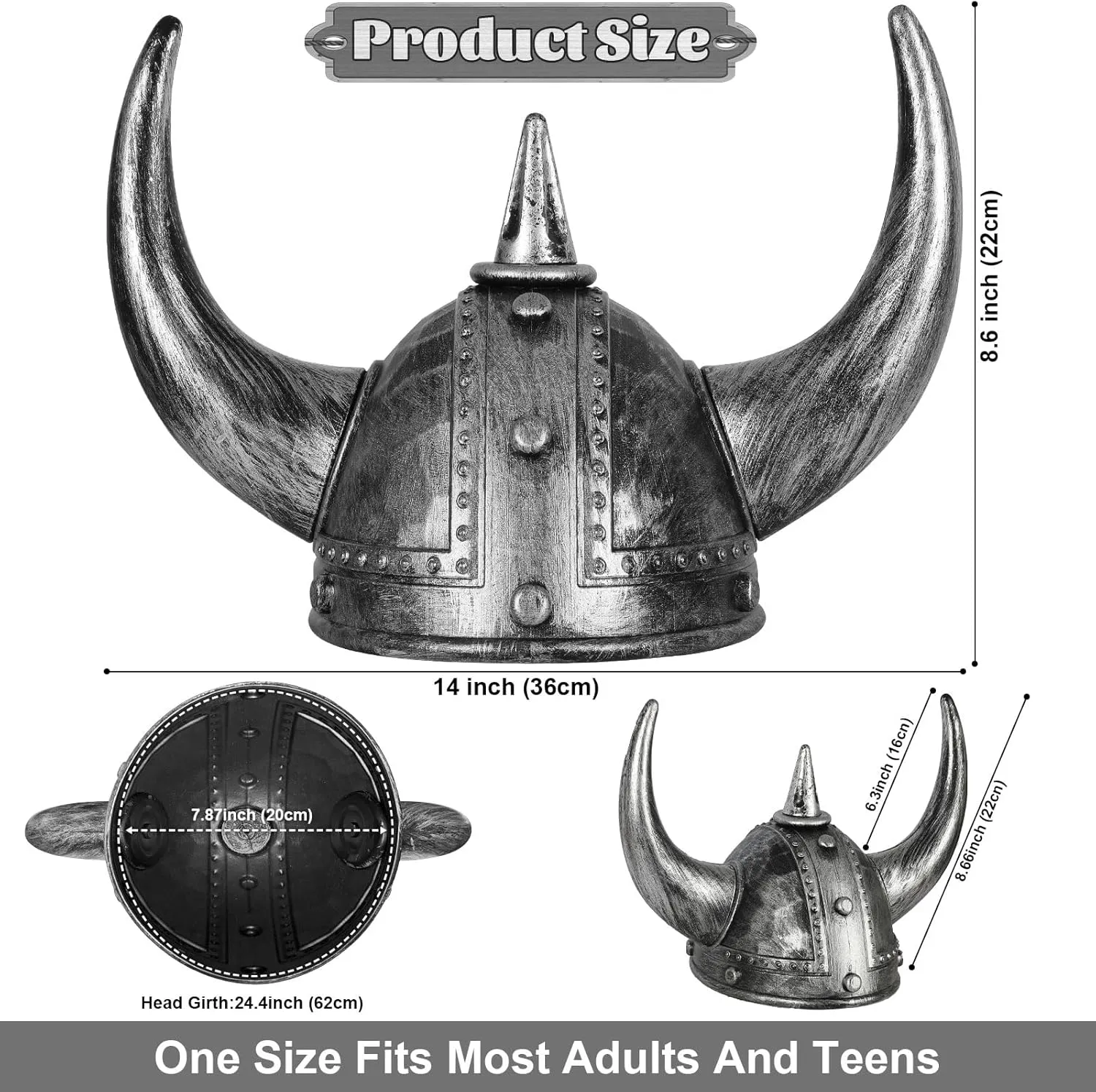 Viking Helmet with Horns for Adult,Plastic Norse Barbarian Warrior Hat Medieval Viking Costume,Funny Halloween Party Hat(B)