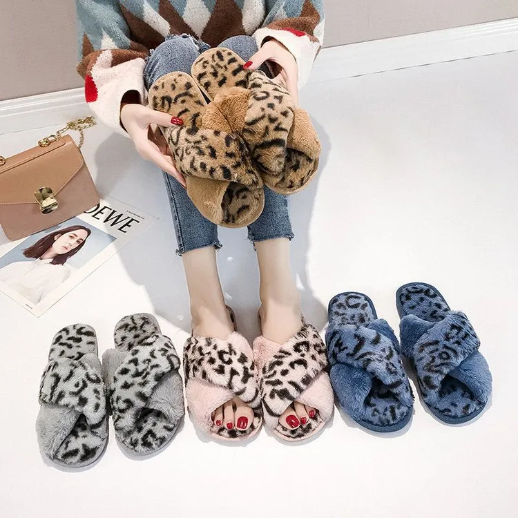 Wholesale Indoor Flat Non-slip Leopard Cross Cotton Slippers