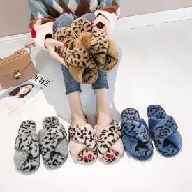 Wholesale Indoor Flat Non-slip Leopard Cross Cotton Slippers