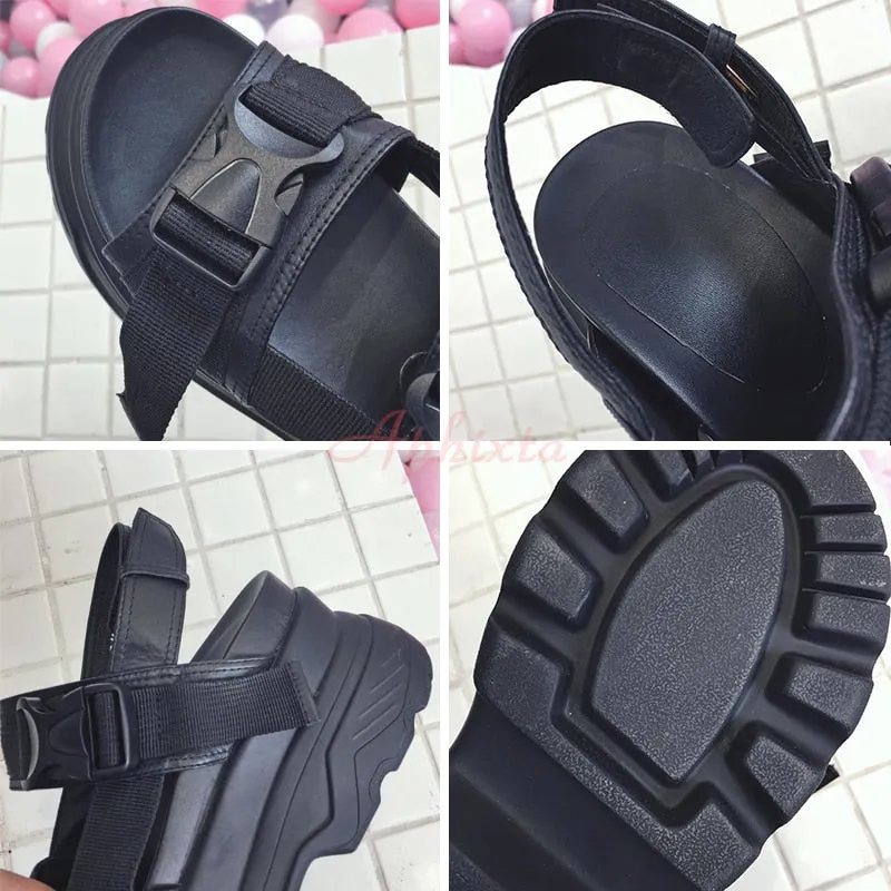 Women's Platform Sandals Shoes / Thick-Soled Wedge Heels Shoes / Buckle Beach Slides Sandals