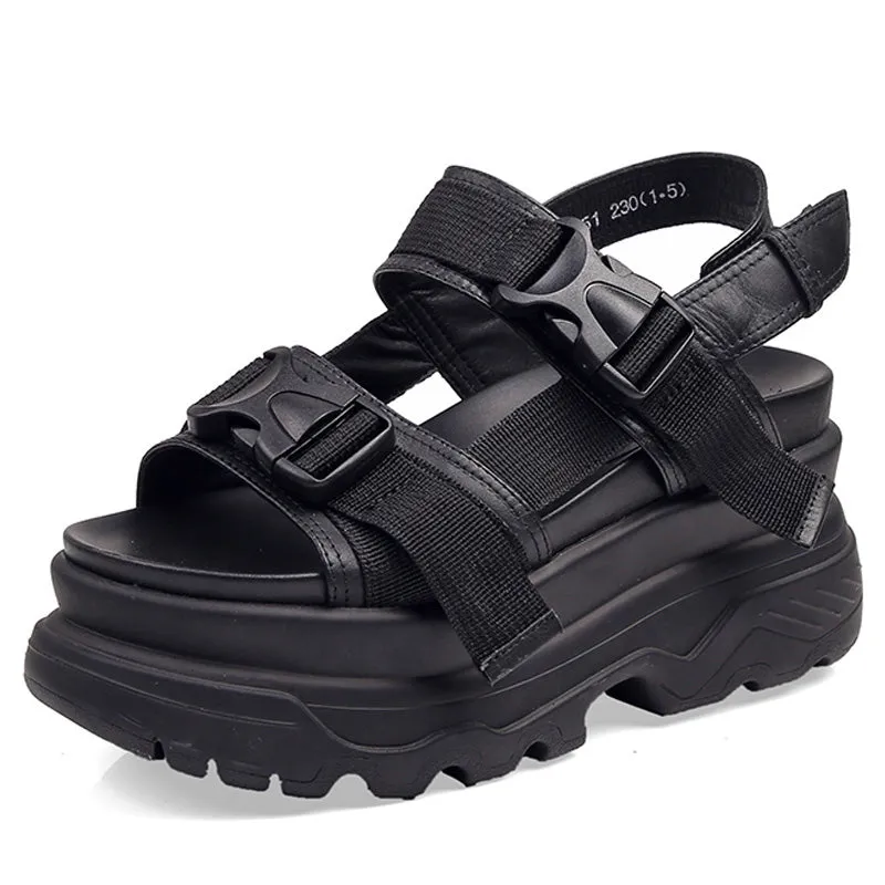 Women's Platform Sandals Shoes / Thick-Soled Wedge Heels Shoes / Buckle Beach Slides Sandals