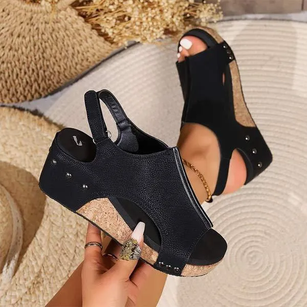 Women's Thick-Soled Wedge Heel Fish Mouth Sandals 78281666C